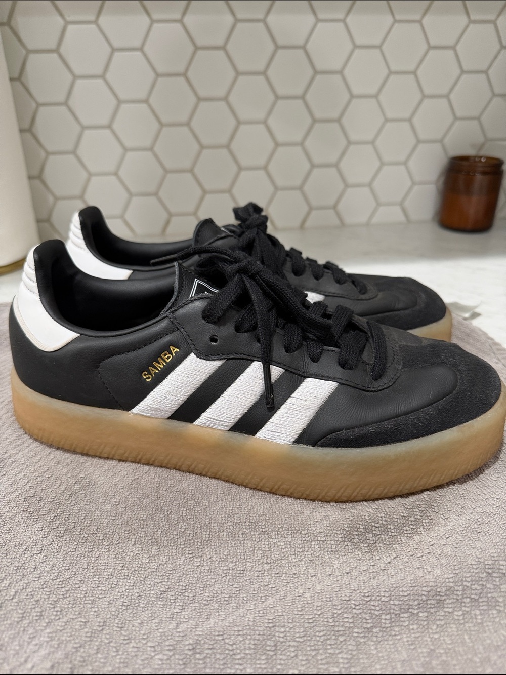 adidas Black White Sambae shoes with Gum Sole